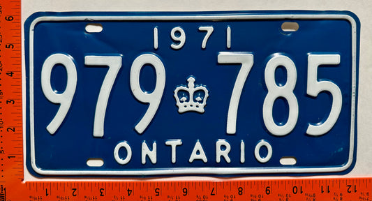 1971 Ontario #979 785 Passenger License Plate
