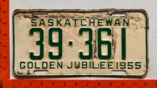 1955 Saskatchewan #39-361 Passenger License Plate