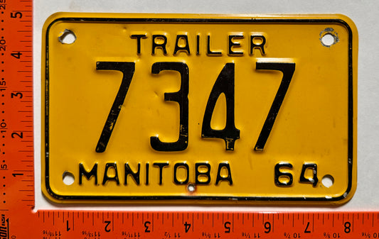 1964 Manitoba #7347 Trailer License Plate