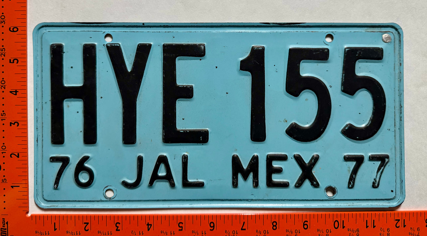 1976-1977 Jalisco, Mexico #HYE 155 Passenger License Plate