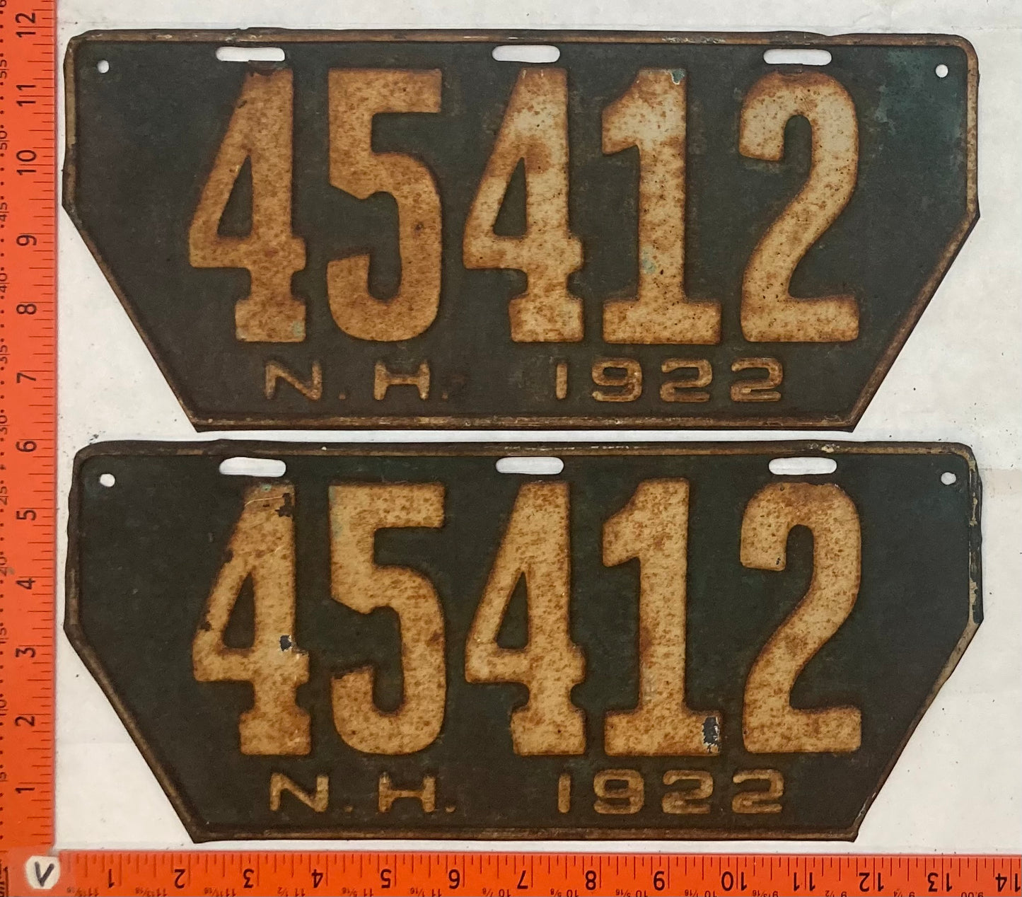1922 New Hampshire #45412 Passenger License Plate (Non-Resident) (Pair)