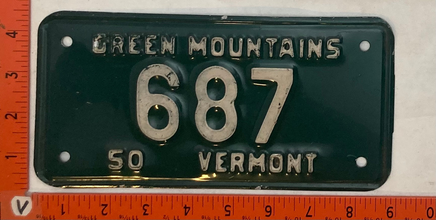 1950 Vermont #687 Motorcycle License Plate