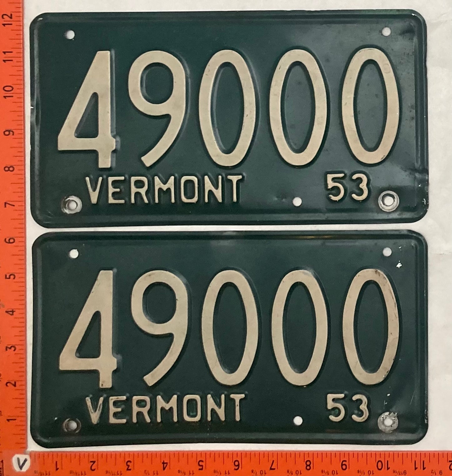 1953 Vermont #49000 Passenger License Plate (Pair)