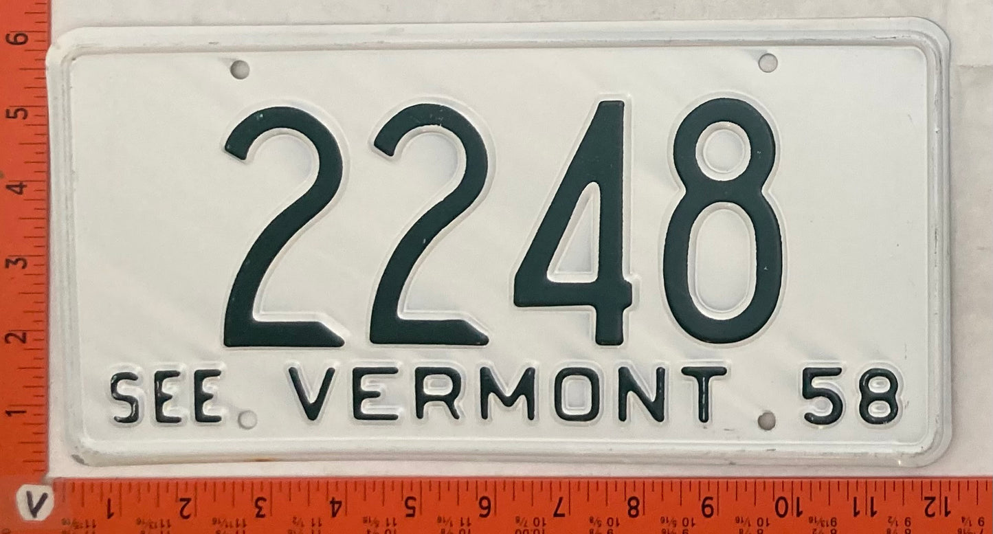 1958 Vermont #2248 Passenger License Plate