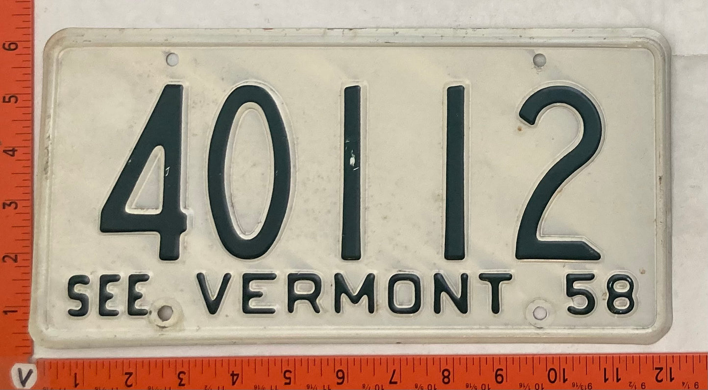 1958 Vermont #40112 Passenger License Plate