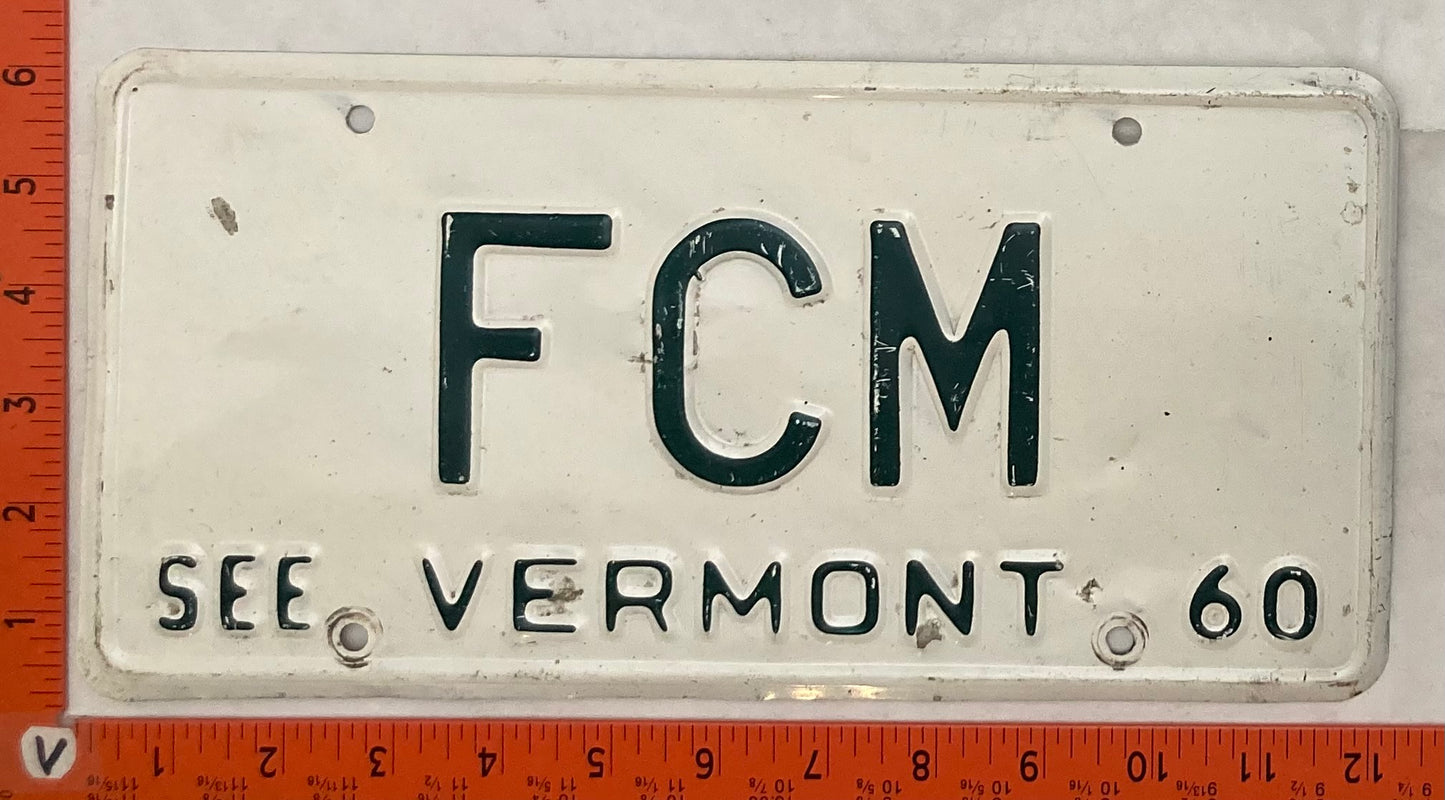 1960 Vermont #FCM Passenger License Plate (Vanity)