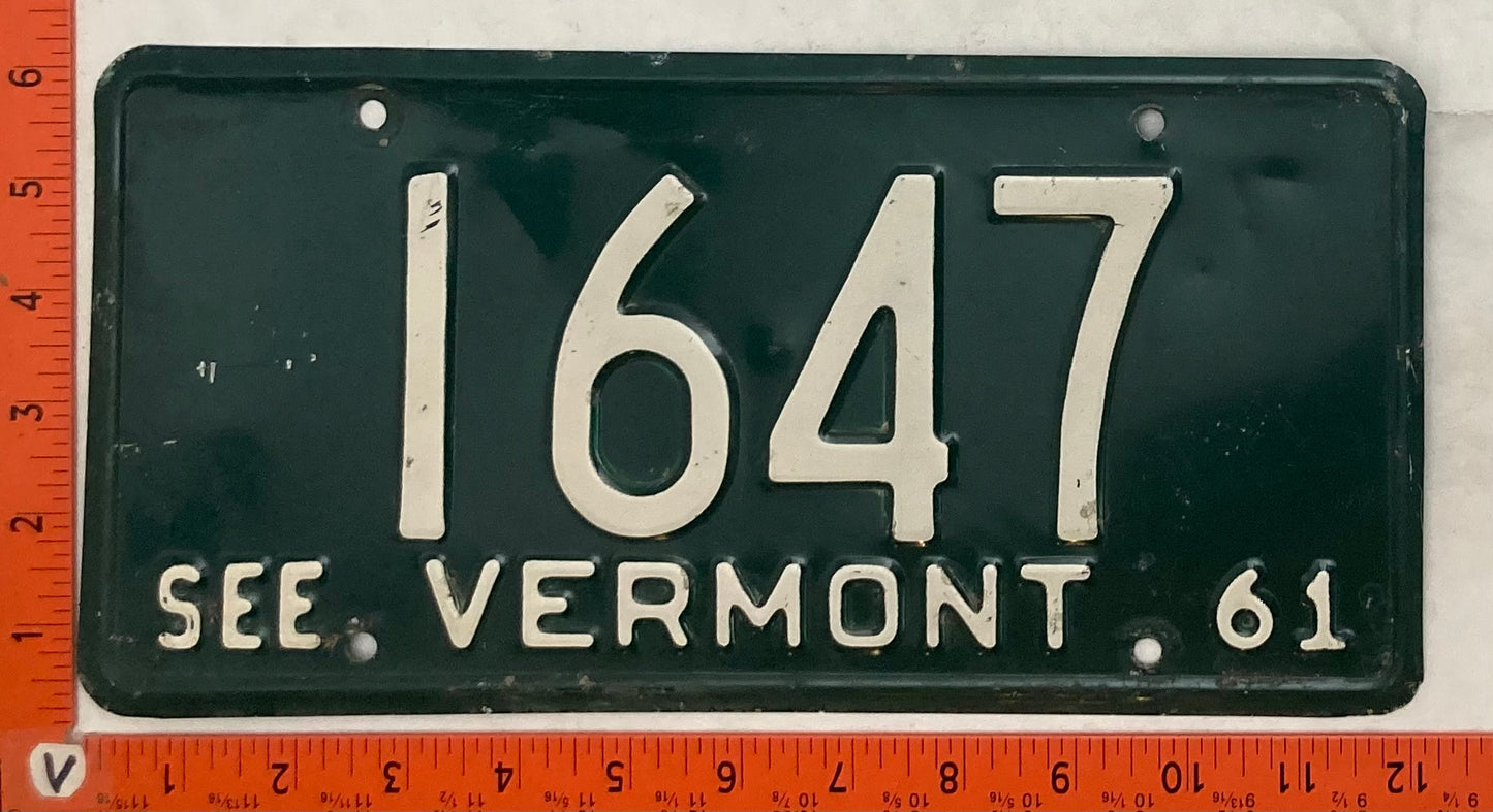 1961 Vermont #1647 Passenger License Plate