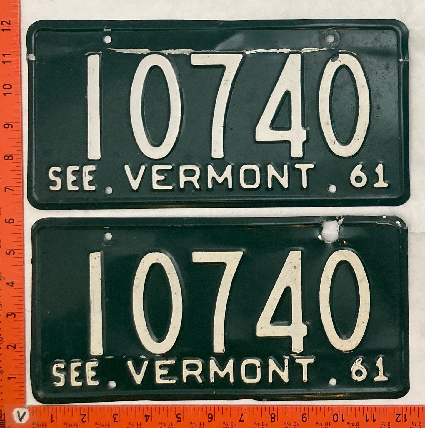 1961 Vermont #10740 Passenger License Plate (Pair)