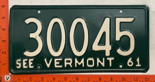 1961 Vermont #30045 Passenger License Plate