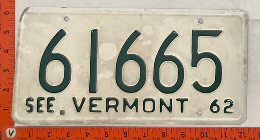 1962 Vermont #61665 Passenger License Plate