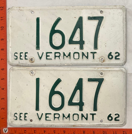 1962 Vermont #1647 Passenger License Plate (Pair)