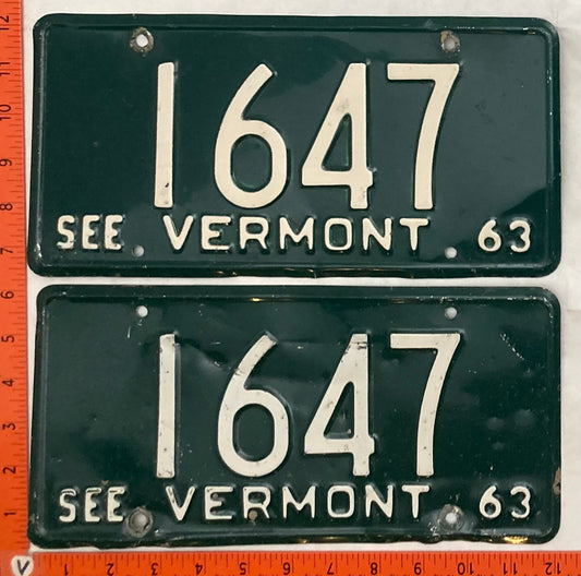 1963 Vermont #1647 Passenger License Plate (Pair)