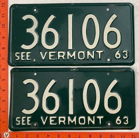 1963 Vermont #36106 Passenger License Plate (Pair)