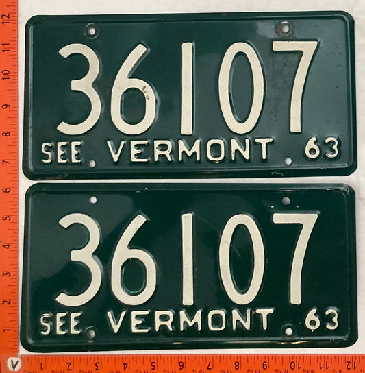 1963 Vermont #36107 Passenger License Plate (Pair)