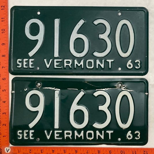 1963 Vermont #91630 Passenger License Plate (Pair)