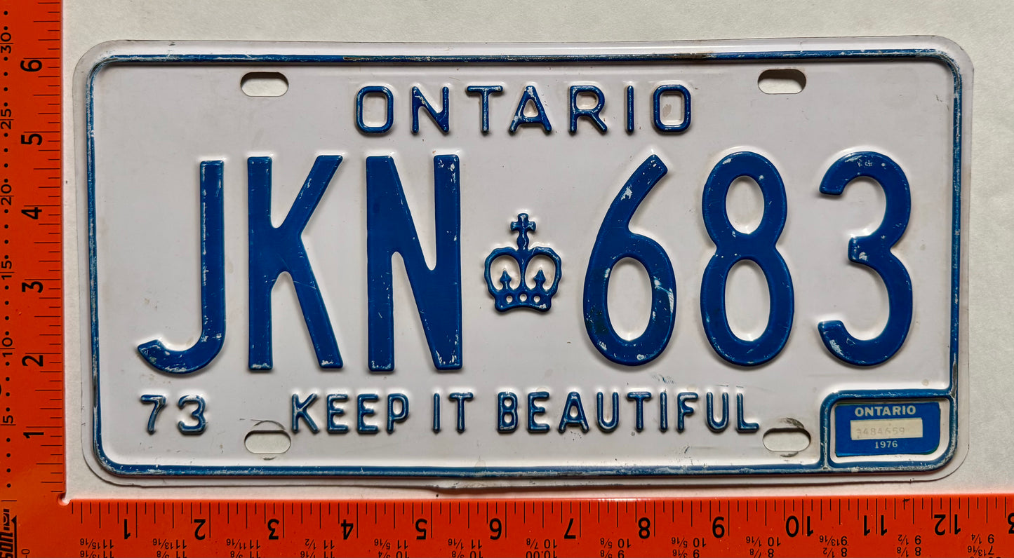 1976 Ontario #JKN 683 Passenger License Plate
