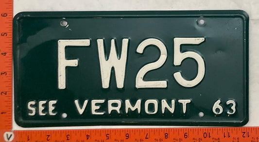 1963 Vermont #FW25 Passenger License Plate (Vanity)