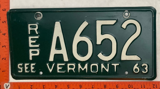 1963 Vermont #A652 Repairer License Plate