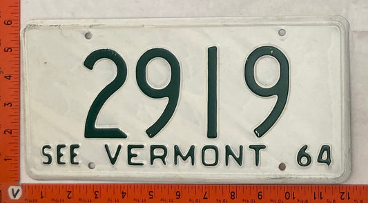 1964 Vermont #2919 Passenger License Plate