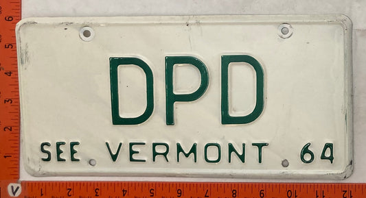 1964 Vermont #DPD Passenger License Plate (Vanity)