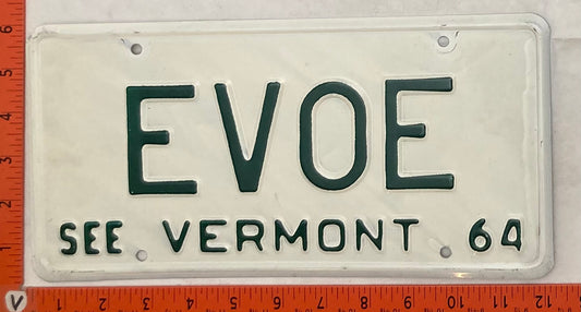 1964 Vermont #EVOE Passenger License Plate (Vanity)