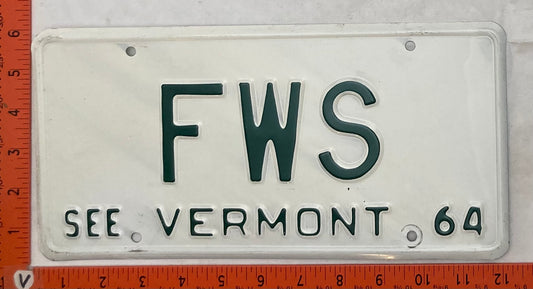 1964 Vermont #FWS Passenger License Plate (Vanity)