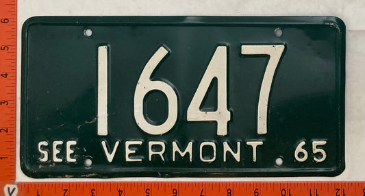 1965 Vermont #1647 Passenger License Plate