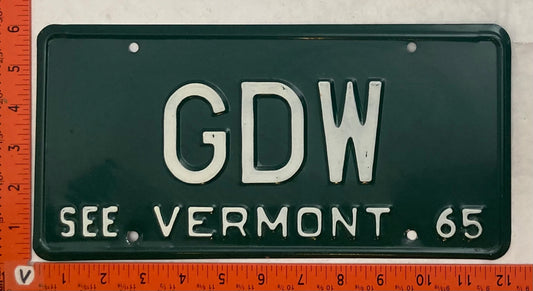 1965 Vermont #GDW Passenger License Plate (Vanity)