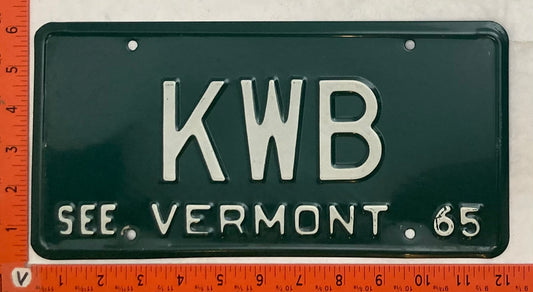 1965 Vermont #KWB Passenger License Plate (Vanity)
