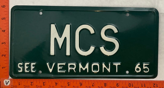 1965 Vermont #MCS Passenger License Plate (Vanity)
