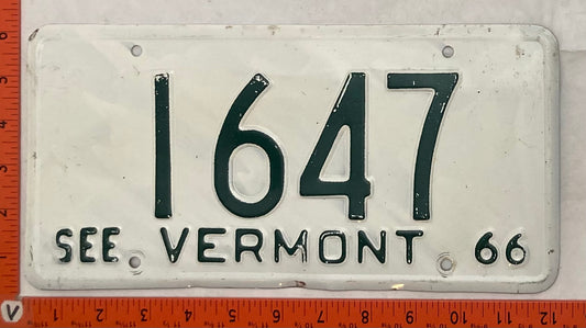 1966 Vermont #1647 Passenger License Plate