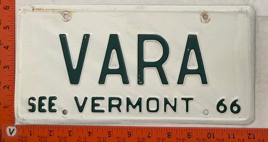 1966 Vermont #VARA Passenger License Plate (Vanity)