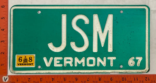 1968 Vermont #JSM Passenger License Plate (Vanity)
