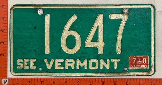 1970 Vermont #1647 Passenger License Plate