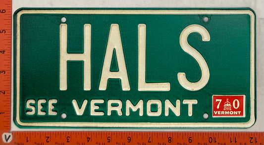 1970 Vermont #HALS Passenger License Plate (Vanity)