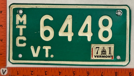 1971 Vermont #6448 Motorcycle License Plate