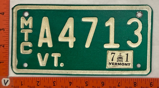 1971 Vermont #A4713 Motorcycle License Plate