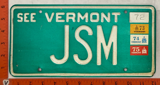 1975 Vermont #JSM Passenger License Plate (Vanity)