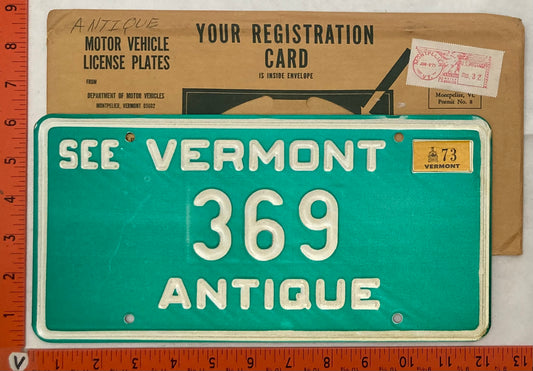 1973 Vermont #369 Passenger License Plate (Antique Auto)