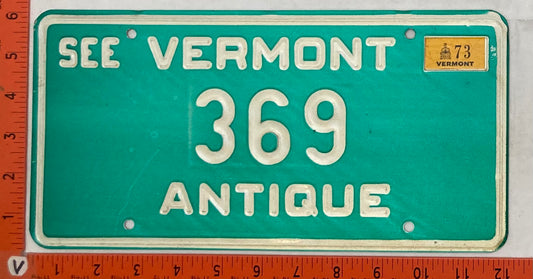 1973 Vermont #369 Passenger License Plate (Antique Auto)