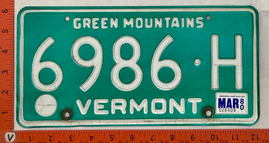1980 Vermont #6986-H Passenger License Plate