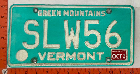 1978 Vermont #SLW56 Passenger License Plate (Vanity)