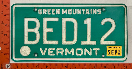1979 Vermont #BED12 Passenger License Plate (Vanity)