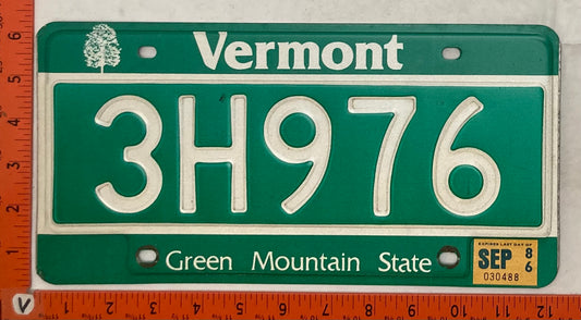 1986 Vermont #3H976 Passenger License Plate