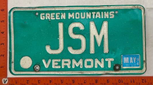 1994 Vermont #JSM Passenger License Plate (Vanity)