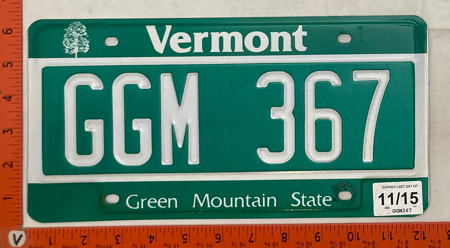 2015 Vermont #GGM 367 Passenger License Plate