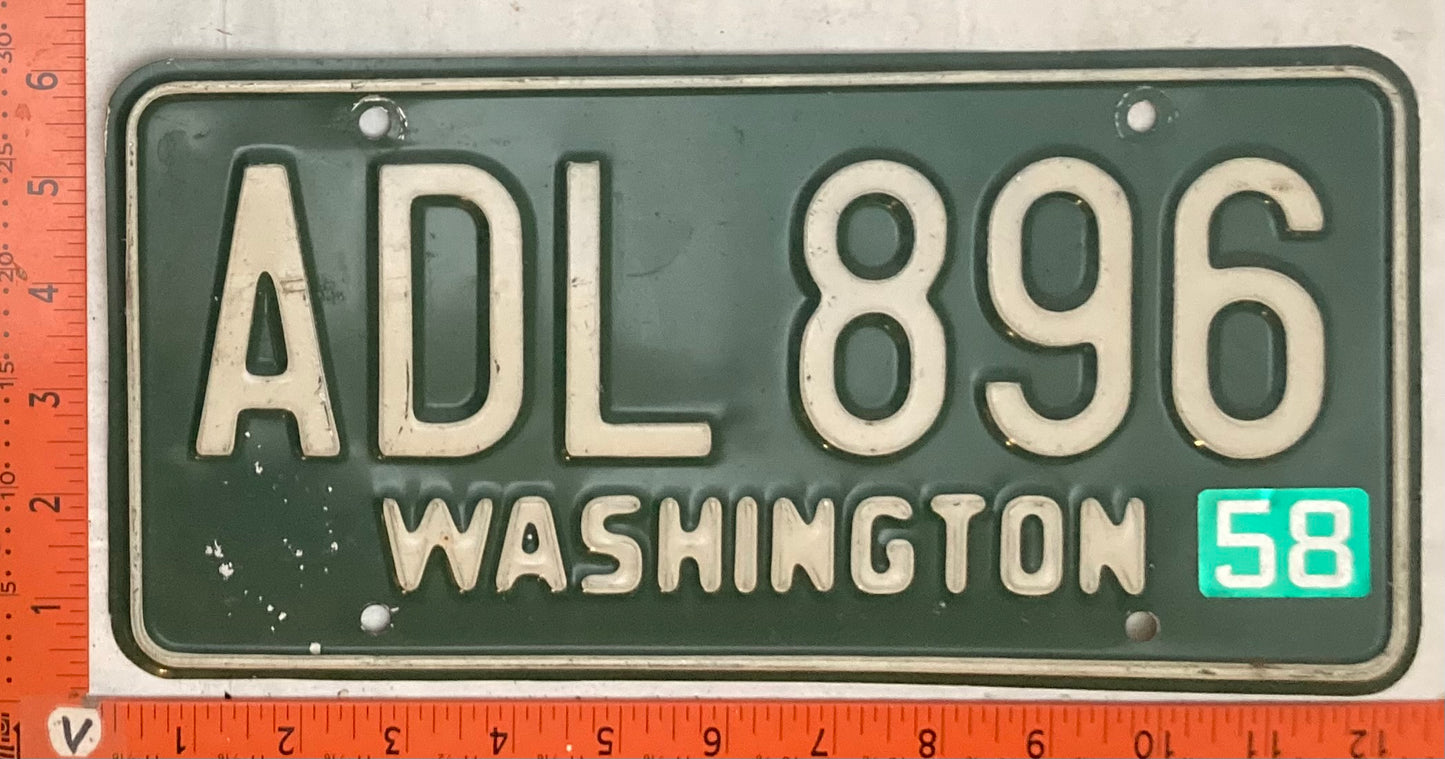 1958 Washington #ADL 896 Passenger License Plate