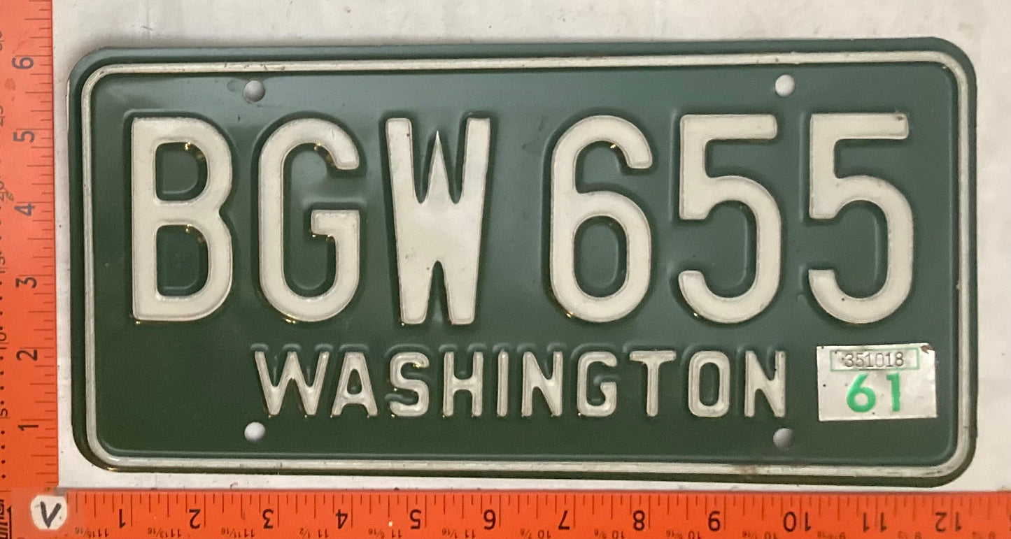 1961 Washington #BGW 655 Passenger License Plate