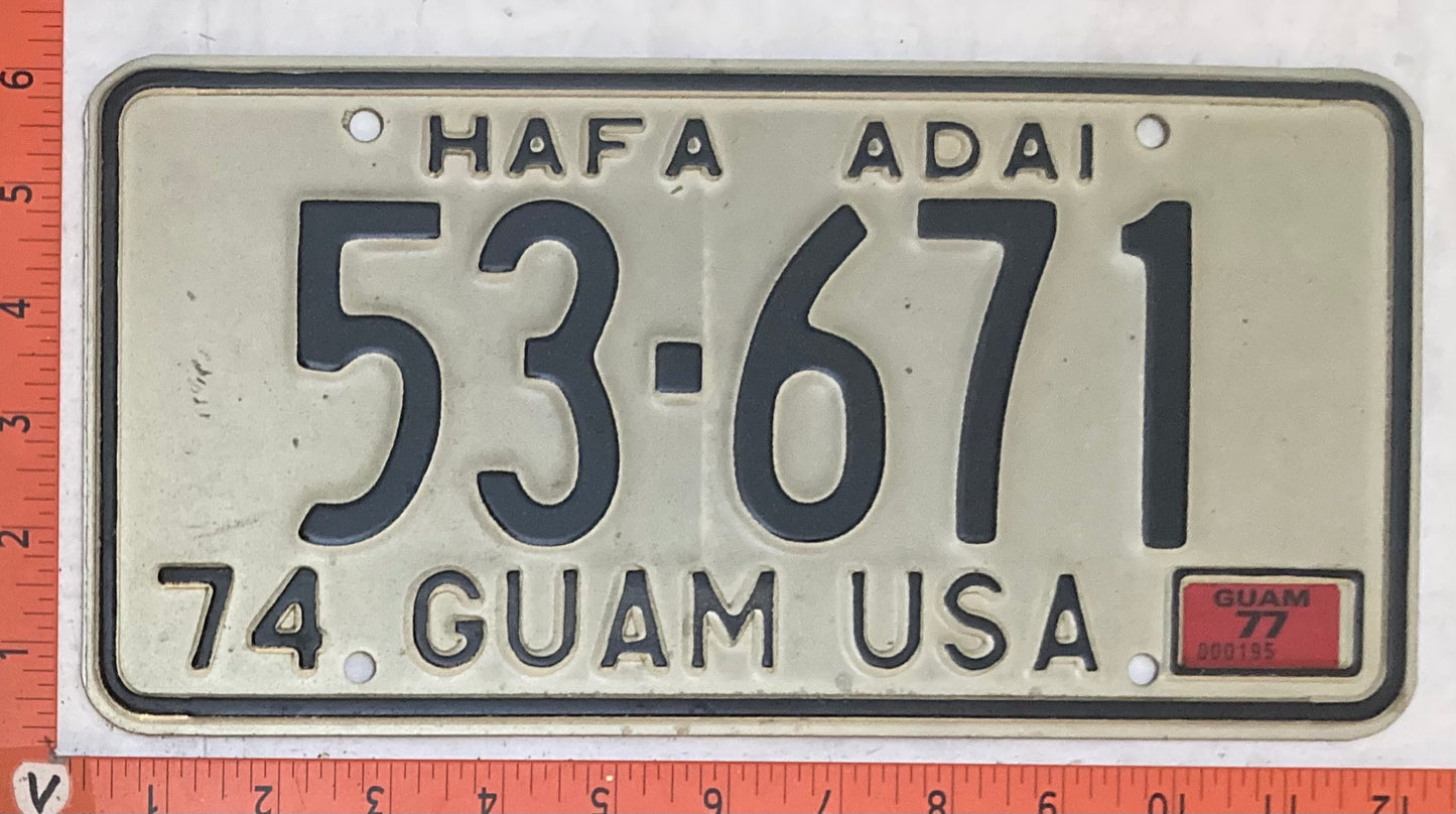 1977 Guam #53-671 Passenger License Plate