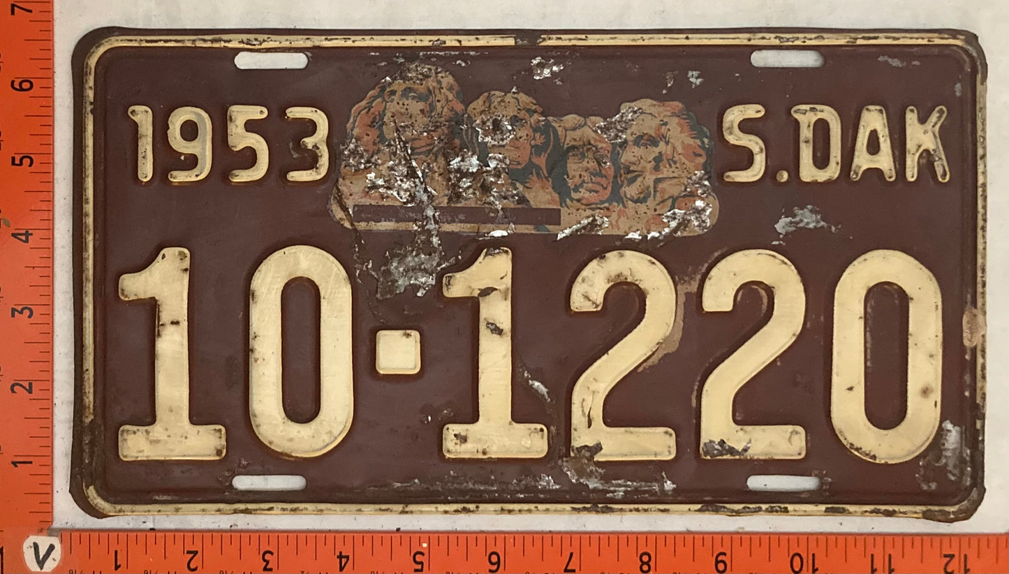 1953 South Dakota #10-1220 Passenger License Plate